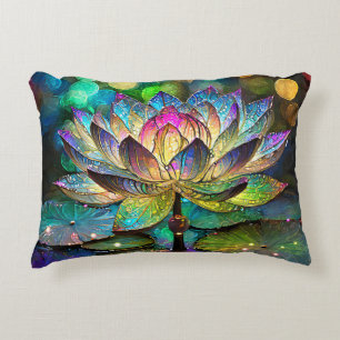 Stained Glass Vibrant Lotus Flower Accent Pillow