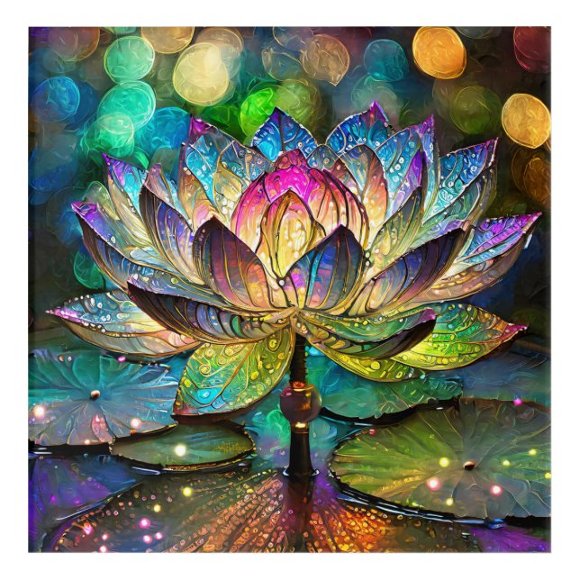 Stained Glass Vibrant Lotus Flower Acrylic Print (Front)