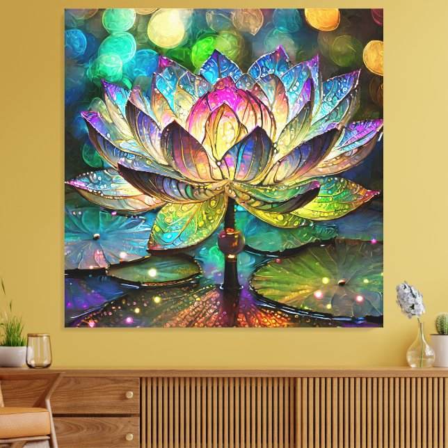 Stained Glass Vibrant Lotus Flower Canvas Print (Insitu(LivingRoom))