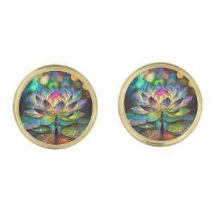 Stained Glass Vibrant Lotus Flower Cufflinks