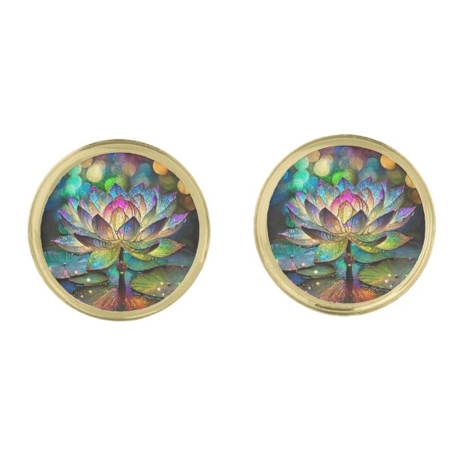 Stained Glass Vibrant Lotus Flower Cufflinks (Front)