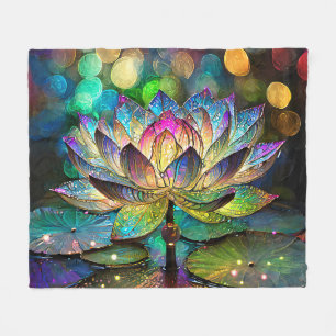 Stained Glass Vibrant Lotus Flower Fleece Blanket