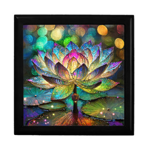Stained Glass Vibrant Lotus Flower Gift Box