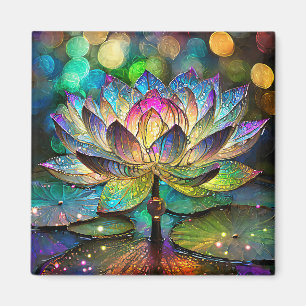 Stained Glass Vibrant Lotus Flower Magnet