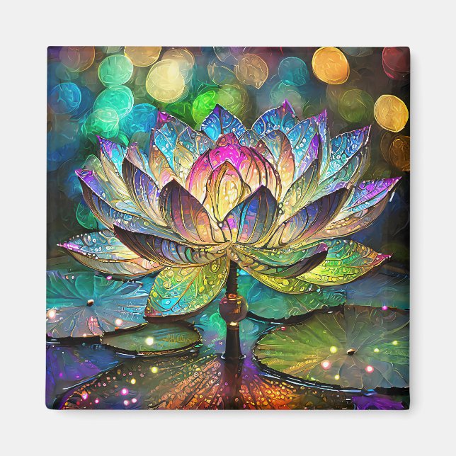 Stained Glass Vibrant Lotus Flower Magnet (Front)
