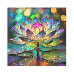 Stained Glass Vibrant Lotus Flower Metal Print
