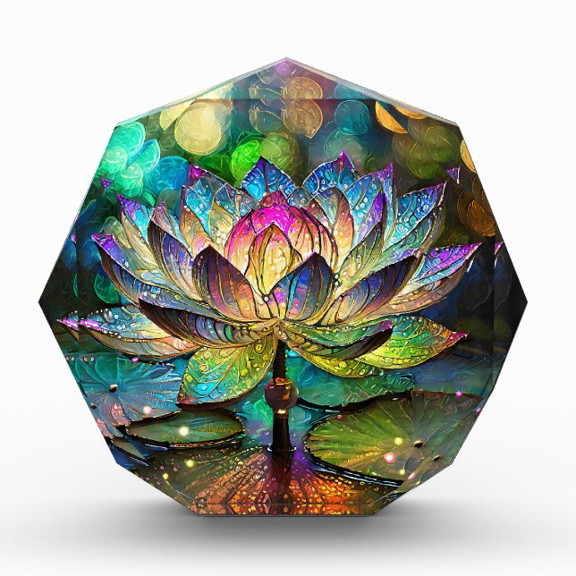 Stained Glass Vibrant Lotus Flower Photo Block (Front)