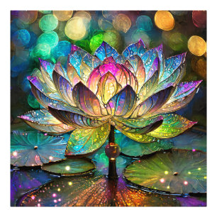 Stained Glass Vibrant Lotus Flower Photo Print