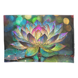 Stained Glass Vibrant Lotus Flower Pillow Case