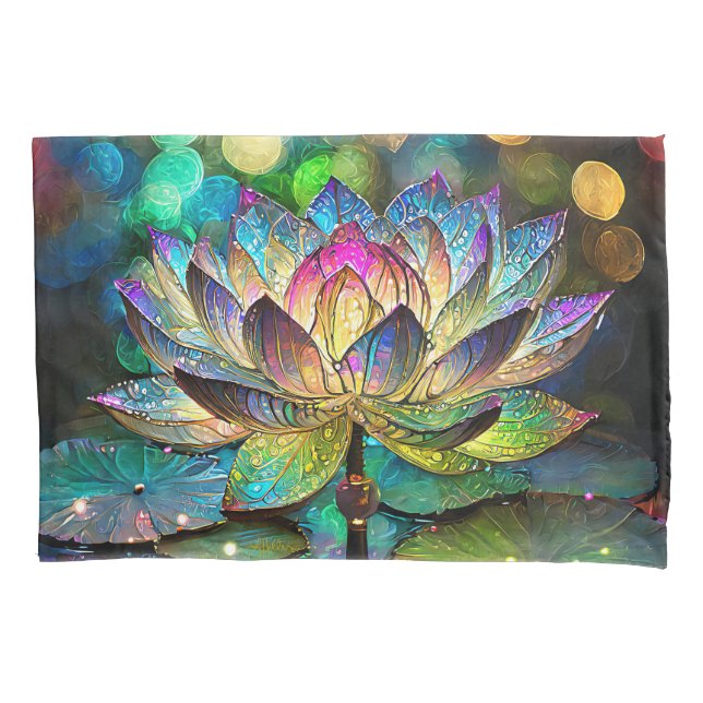 Stained Glass Vibrant Lotus Flower Pillow Case (Front)