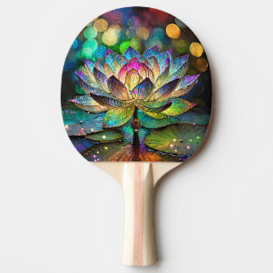 Stained Glass Vibrant Lotus Flower Ping Pong Paddle