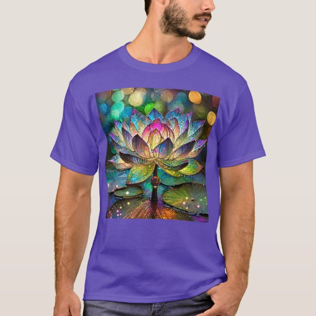 Stained Glass Vibrant Lotus Flower T-Shirt (Front)