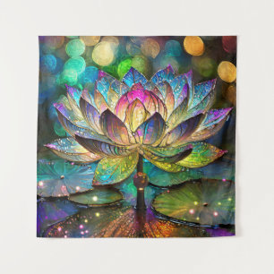 Stained Glass Vibrant Lotus Flower Tapestry