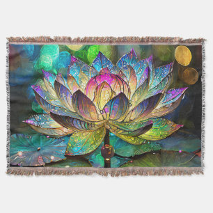 Stained Glass Vibrant Lotus Flower Throw Blanket