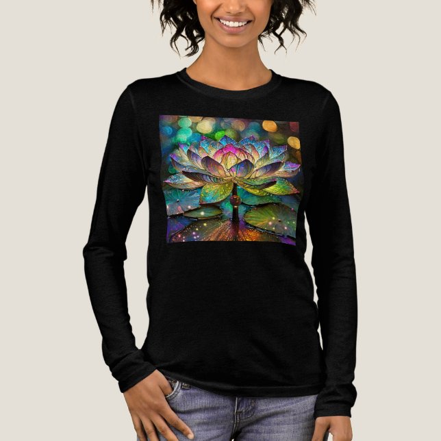 Stained Glass Vibrant Lotus Flower Tri-Blend Shirt (Front)