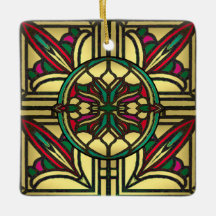 Stained Glass Vintage Pattern in Gold and Red