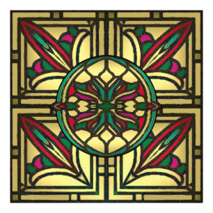 Stained Glass Vintage Pattern in Gold and Red Photo Print