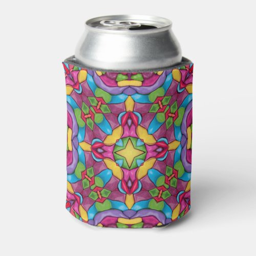 Stained Glass Vintage Purple Kaleidoscope Can Cooler