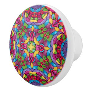 Stained Glass Vintage Purple Kaleidoscope Ceramic Knob