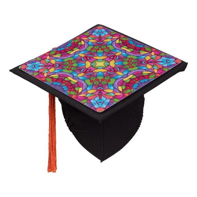 Stained Glass Vintage Purple Kaleidoscope Graduation Cap Topper (Angled)