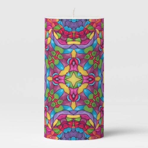 Stained Glass Vintage Purple Kaleidoscope Pillar Candle