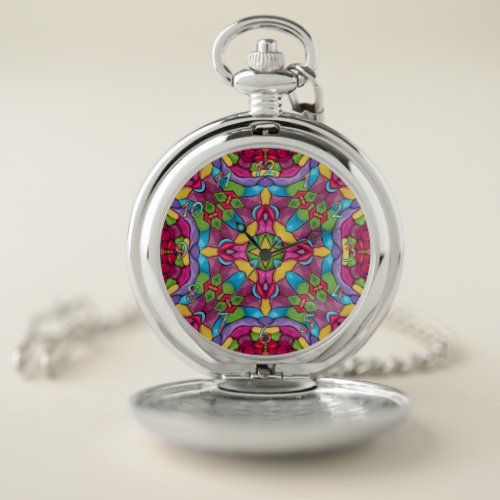 Stained Glass Vintage Purple Kaleidoscope Pocket Watch