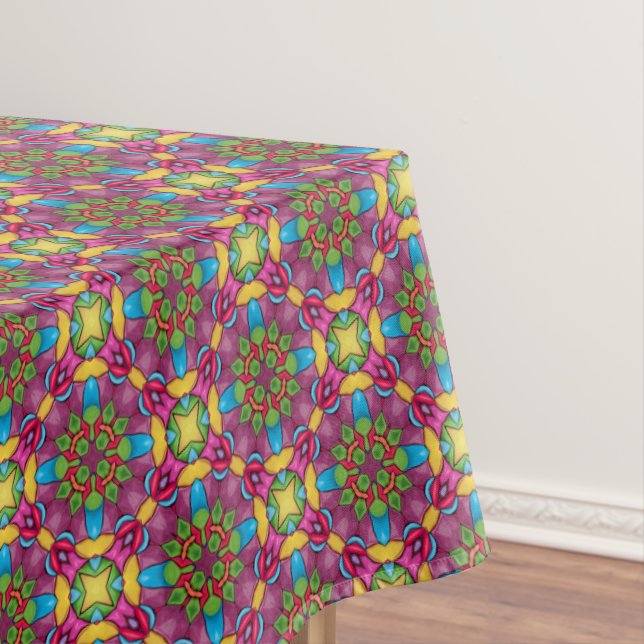 Stained Glass Vintage Purple Kaleidoscope Tablecloth (In Situ)