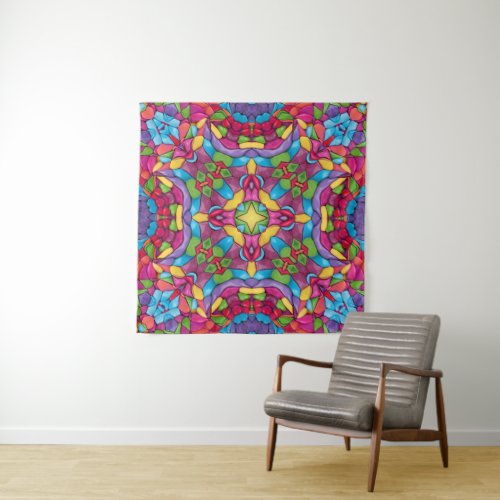 Stained Glass Vintage Purple Kaleidoscope Tapestry