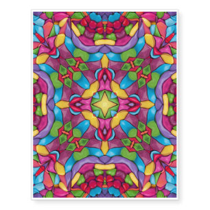 Stained Glass Vintage Purple Kaleidoscope Temporary Tattoos