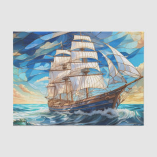 Stained Glass Vintage Sail Boat in the Ocean Tissue Paper