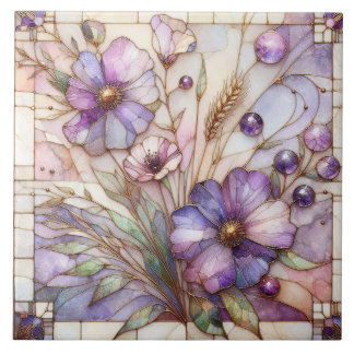 Stained glass violet flower ceramic tile