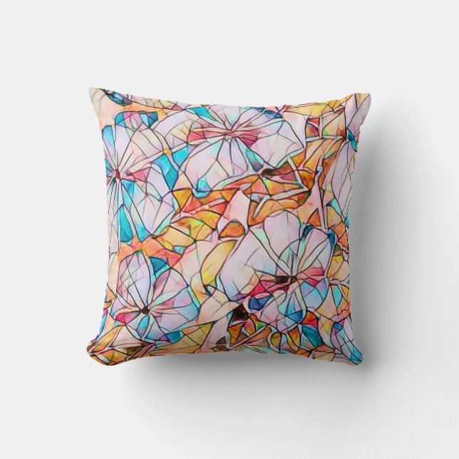 Stained Glass Violets Throw Pillow (Front)