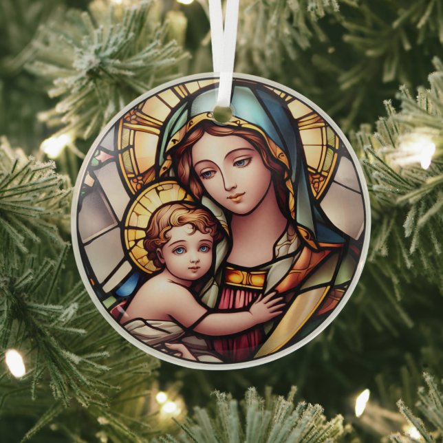 Stained Glass Virgin Mary and Jesus Ornament (Insitu)