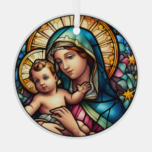 Stained Glass Virgin Mary and Jesus Ornament