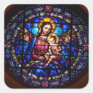 Stained Glass Virgin Mary Baby Jesus Religious Classic Round Sticker