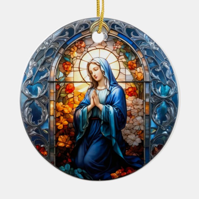 Stained Glass Virgin Mary Ceramic Ornament (Front)