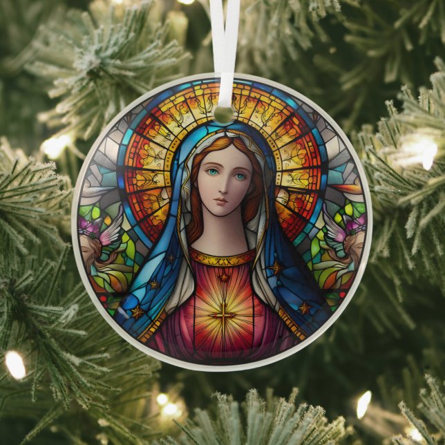 Stained Glass Virgin Mary Glass Ornament (Insitu)