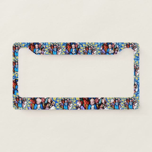Stained Glass Virgin Mary Holy Spirit Apostles License Plate Frame (Front)