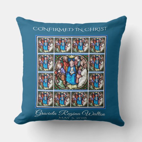 Stained Glass Virgin Mary Holy Spirit Apostles Throw Pillow