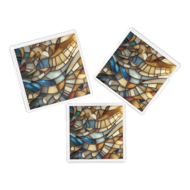 Stained Glass Waves Acrylic Tray (Set)