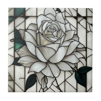 Stained Glass White Rose