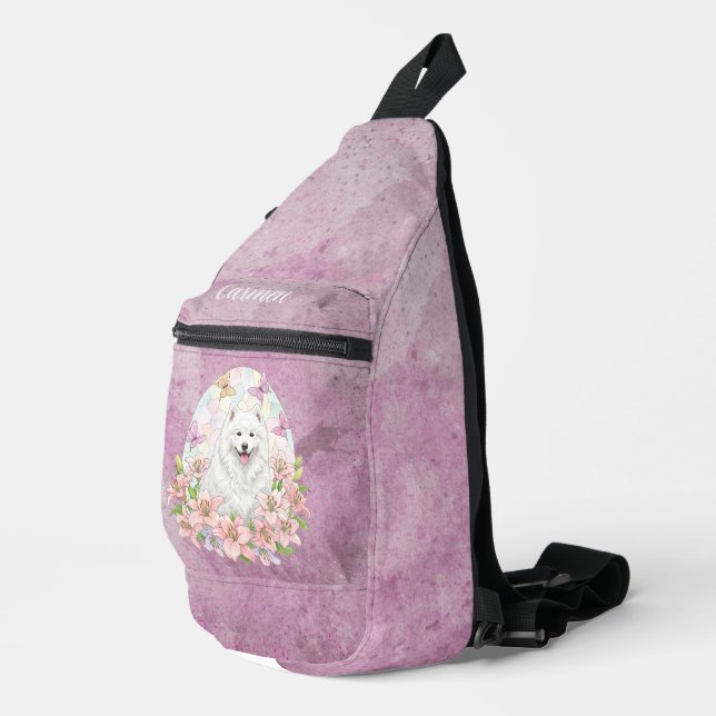 Stained Glass White Samoyed Dog Sling Bag (Right Corner)
