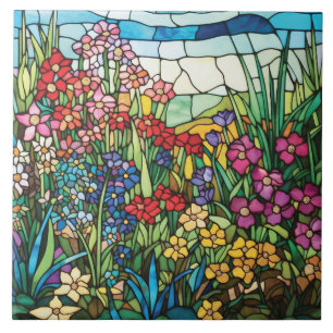 Stained Glass Wildflower Garden Decorative Tile