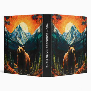 Stained Glass Wildlife Mountain Sunset Bear 3 Ring Binder