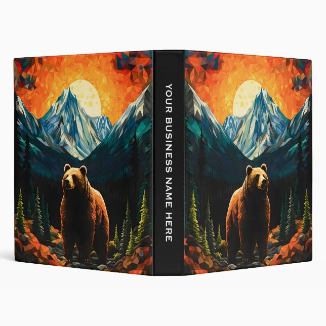 Stained Glass Wildlife Mountain Sunset Bear 3 Ring Binder (Background)