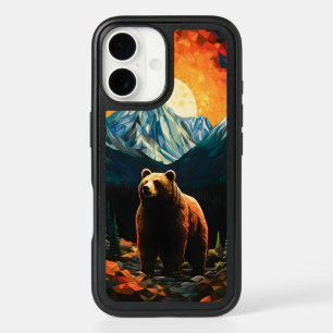 Stained Glass Wildlife Mountain Sunset Bear iPhone 16 Case