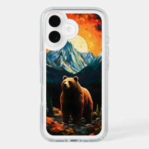 Stained Glass Wildlife Mountain Sunset Bear iPhone 16 Case