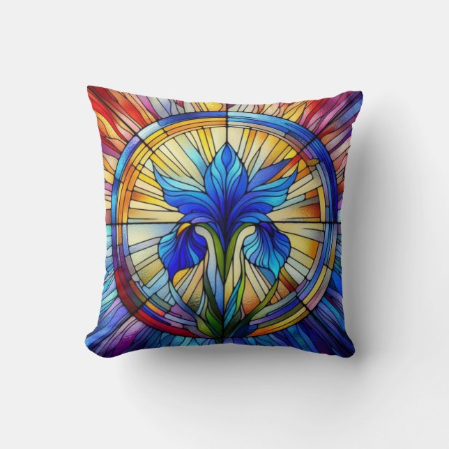 Stained Glass Window A Iris Flower  Throw Pillow (Front)