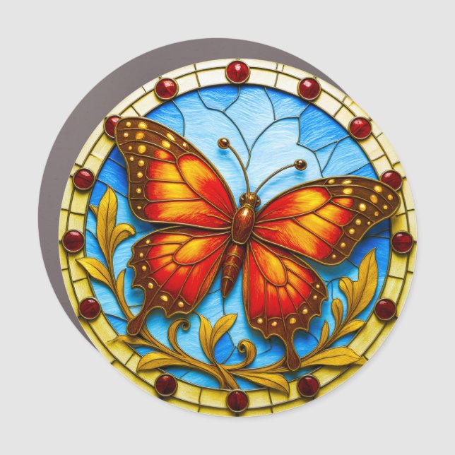Stained glass window butterfly car magnet (Front)