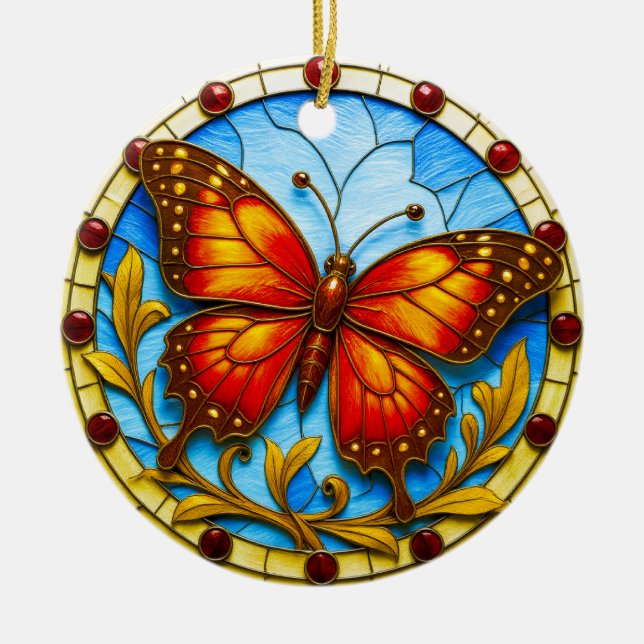 Stained glass window butterfly ceramic ornament (Front)